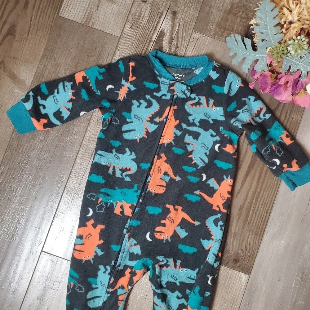 Carter's Baby Boy's Warm Soft Fleece Zip Up Footie Pajamas Charcoal Dragons 12m